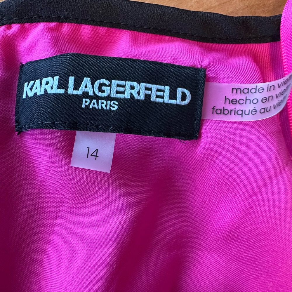 Karl Lagerfeld Paris Pleated Sleeveless Dress Pink Orange Geometric NWT 14 Bold - Picture 3 of 16
